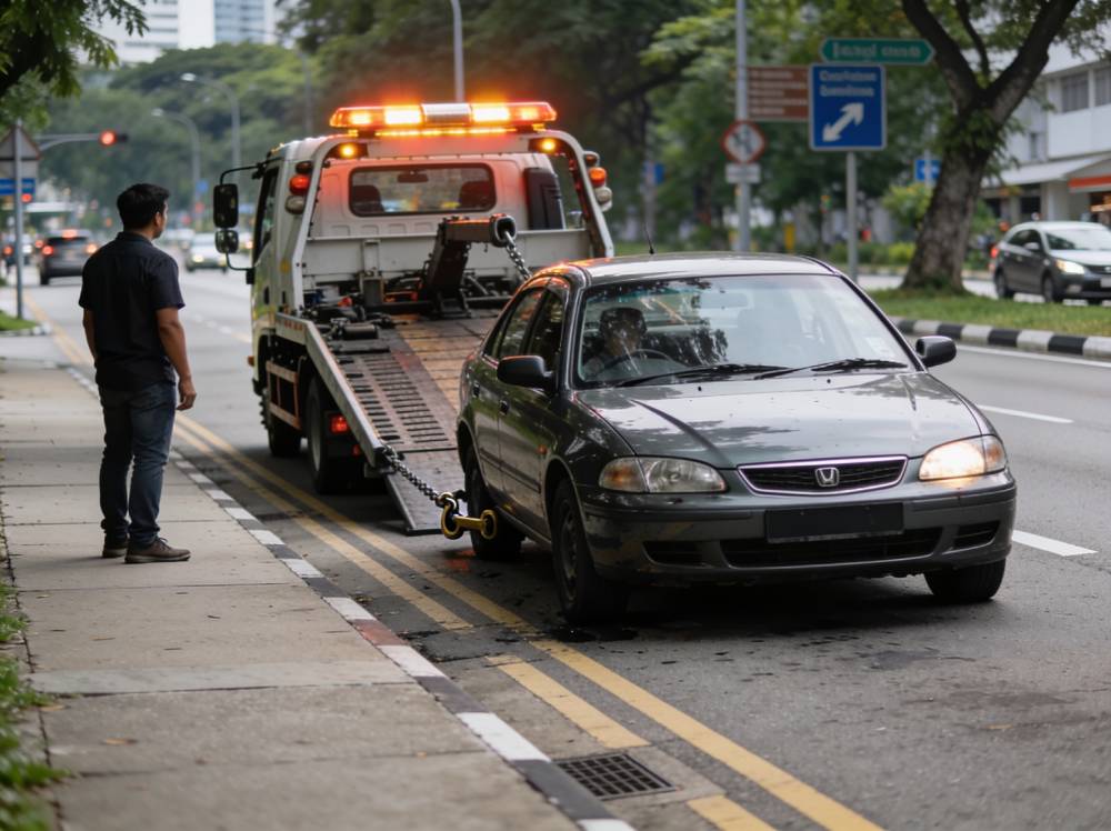 Breakdown towing Singapore for a car with roadside problems