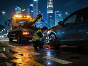 Fast towing service Singapore assisting a car breakdown on the roadside