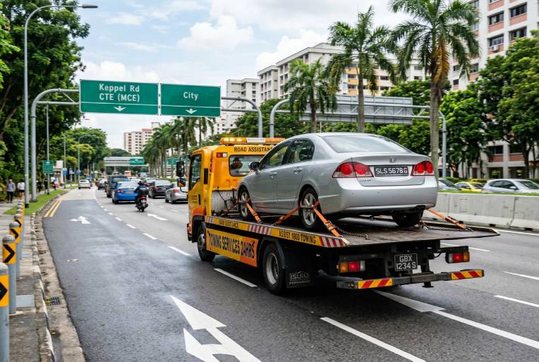 Towing service near me Singapore transporting a vehicle safely